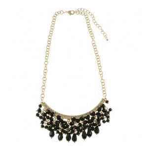 Gold Black Crystal Bib Necklace Stylish Drop Beads Adjustable Elegant & Trendy